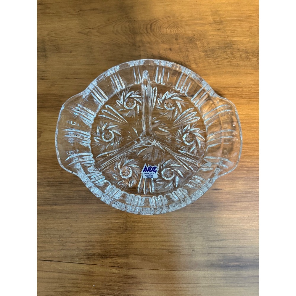ACC Crystal Serving Dish Platter Divided Candy Nut Relish 3 Section Clear